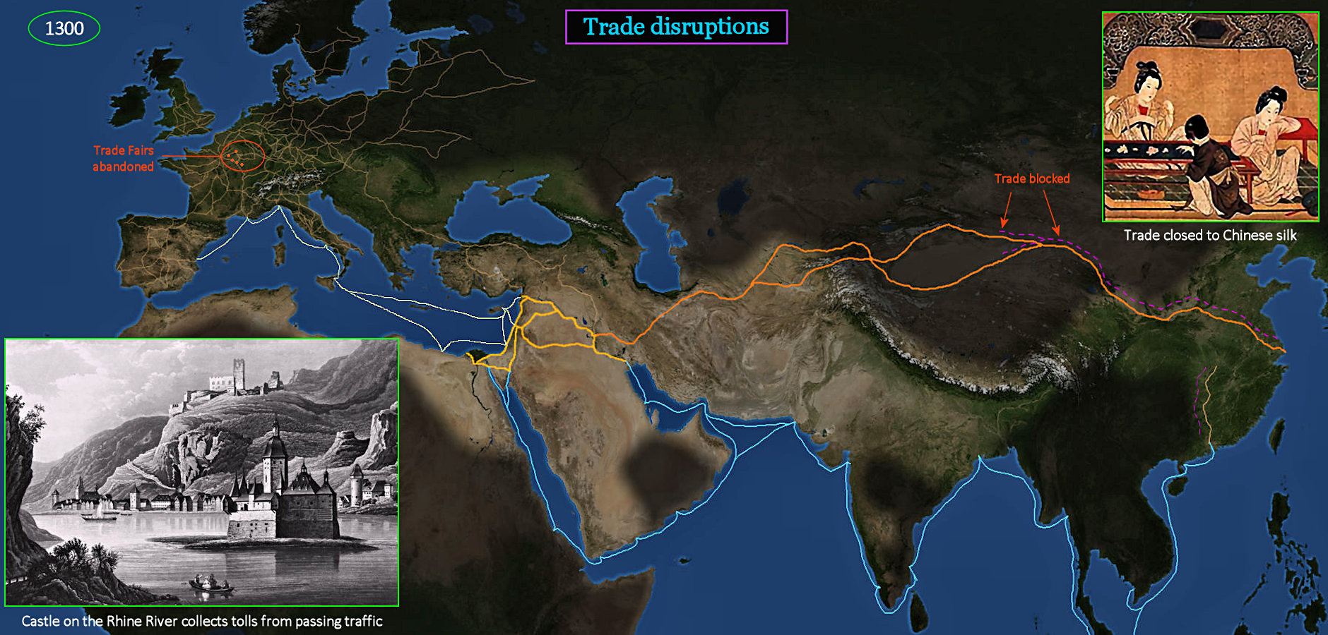 Trade disruptions, 1300s map